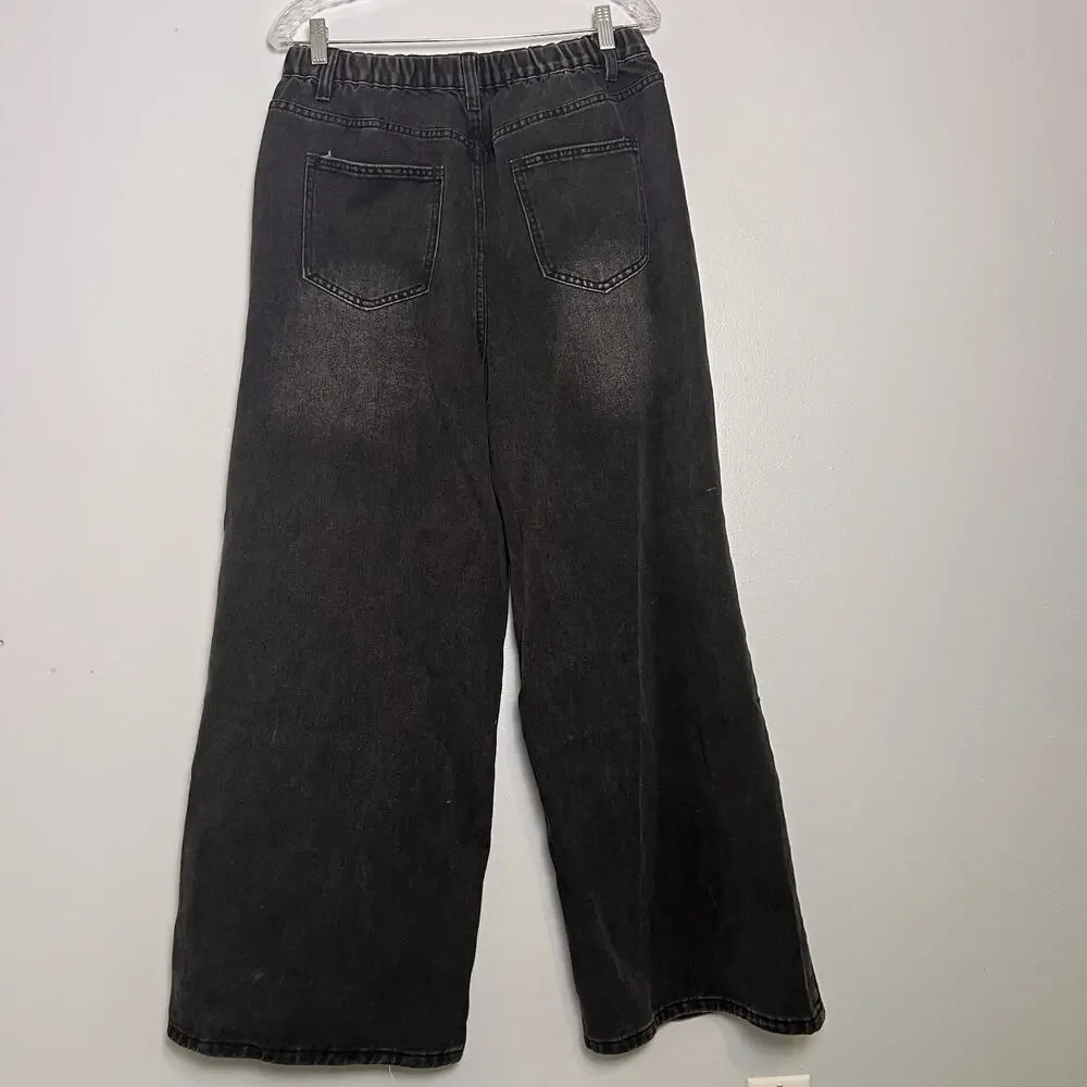 NWT Dazy Women's Black Wide Leg Jeans Boho Elastic Waistband Sz XL - Picture 13 of 15
